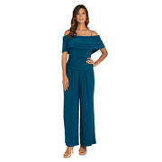 R&M Richards Off the Shoulder Jumpsuit with Ruched Bodice - Petite