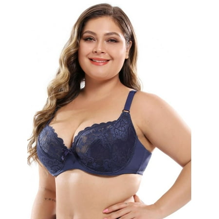 

Women s Scalloped Lace Bra Embroidery Floral Bralette Minimizer Bras Unlined 3/4 Cups Bra Non-Padded Plus Size Sexy Push up Brassiere