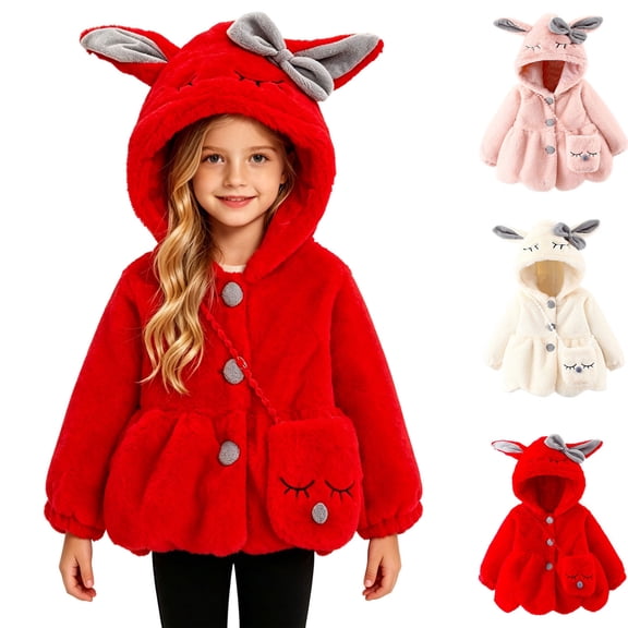 Bixock Toddler Girls Fleece Jackets Girls Winter Coats Kids Coat Outerwear Long Sleeve Hooded Button Front Thermal Thick Winter With Mini Crossbody Jacket for Kids 0-6Years