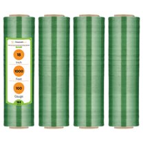 PSBM Cast Hand Stretch Wrap 18" x 1000' 192 Rolls 100 Gauge Plastic Green Opaque Self Adhesive Shrink Film for Packing