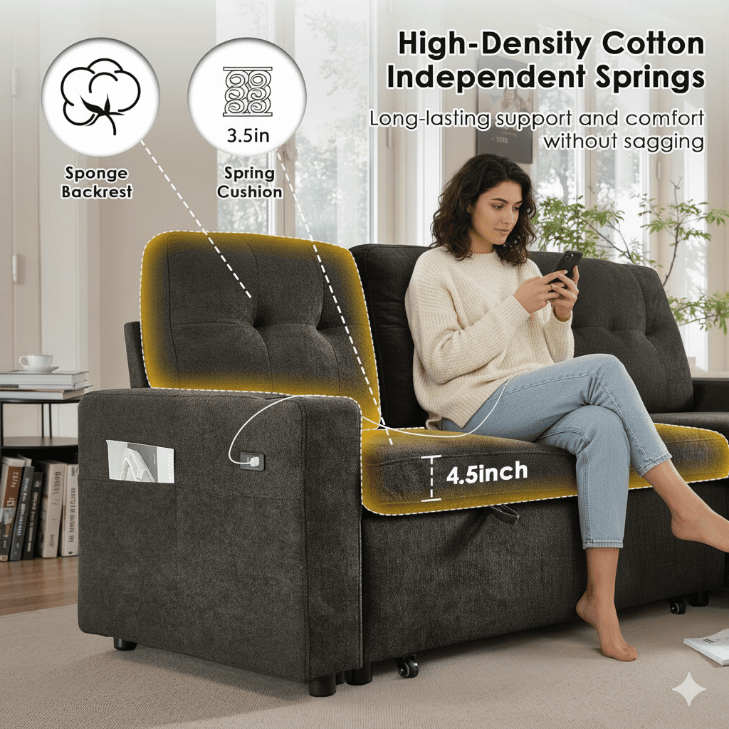Convertible Sectional Sofa Bed, 82in Sleeper Sofa Bed with Storage Chaise for Living Room, Pull Out Couch L Shaped Sofa with USB Charging Port, Cup Holder, Removable Backrest, Teddy Fabric, Gray