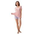 thumbnail image 2 of Women Solid Color Round Neck Short Sleeve  Pajama Shirt Top and Shorts Sleepwear Pjs Sets, 2 of 8