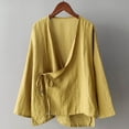 thumbnail image 2 of Womens Tops Hanten Kimono Cardigan Long Sleeve Wrap Front Cotton Linen Retro Costume Irregular Shirt Tops Blouses For Women, 2 of 6