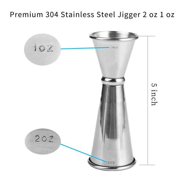 Cocktail Jigger - Double Jigger With Easy to Read Measurements Inside  (Silver)