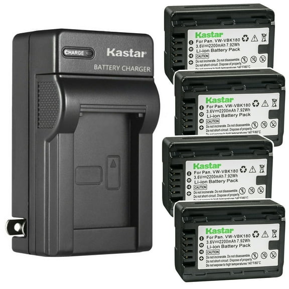 Kastar 4-Pack Battery and AC Wall Charger Replacement for Panasonic SDR-H100S, SDR-H100R, SDR-H101, SDR-H101GK, SDR-H101K, SDR-H101R, SDR-H85, SDR-H85A, SDR-H85K, SDR-H85S, SDR-HS85P, SDR-HS85PC