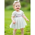 thumbnail image 4 of BemeyourBBs Toddler Baby Girl Birthday Dress Outfit 1 2 3 4 Years Old Birthday Summer Clothes Pull Short Sleeve Letters Embroidery Polka Dot Smocked Dress Little Girl Princess Party Dress, 4 of 9