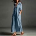 thumbnail image 4 of Women's V Neck Maxi Dress, Elegant Collared Boyfriend Tunic Dress, Solid Color Loose Kaftan Lounge Dress for Travel and Office, 4 of 6
