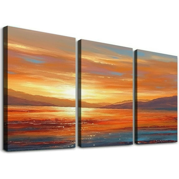 Colorful Ocean Sunset Abstract Beach Wall Art for Living Room Orange Red Warm Sunrise Artwork Bathroom Wall Decor Large Beach Picture over the Bed