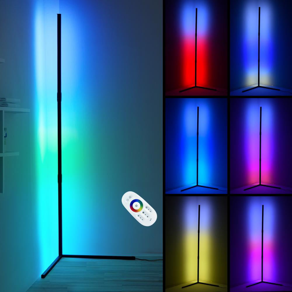 FULLOVE Led Floor Lamp RGB Color Changing Mood Lighting Corner Lamp with Bluetooth App and Remote Control Home Decoration Music Sync Timing Modes Easy Installation Led Lamp for Living Room