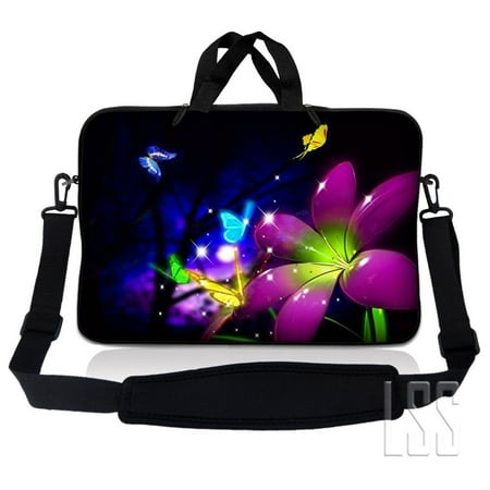 15.4' Laptop Satchel LSS 15.6 inch Laptop Sleeve Bag Carrying Case Pouch w/ Handle & Adjustable Shoulder Strap for 14' 15' 15.4' 15.6' Apple Macbook, GW, Acer, Asus, Dell, Hp, Sony, Toshiba, Purple Blue Floral ()
