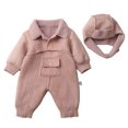 thumbnail image 2 of LIIPEE Boys Girls Plush Onesie Solid Color Long Sleeve Turndown Collar Button Zip Up Fuzzy Jumpsuit With Hat Toddler Versatile Daily Wear Plush One-Pieces,Red,12-18 Months, 2 of 9