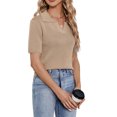 thumbnail image 2 of Mujeres Camisas de manga corta moda Pure color casual cómodo señoras blusa Top para las mujeres verano caqui M, 2 of 6