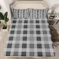 thumbnail image 2 of Manfei Geometric Plaid 3pcs Twin Sheet Sets,Black Grey Twin Fitted Sheet,Contemporary Abstract Breathable Flat Sheet,Microfiber Grid Room Decorative, 2 of 7