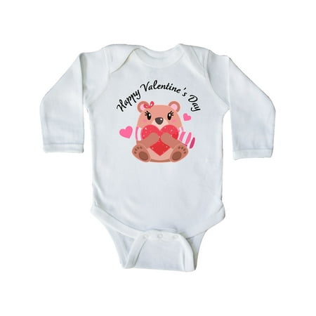 

Inktastic Happy Valentine s Day- cute bear Gift Baby Boy or Baby Girl Long Sleeve Bodysuit