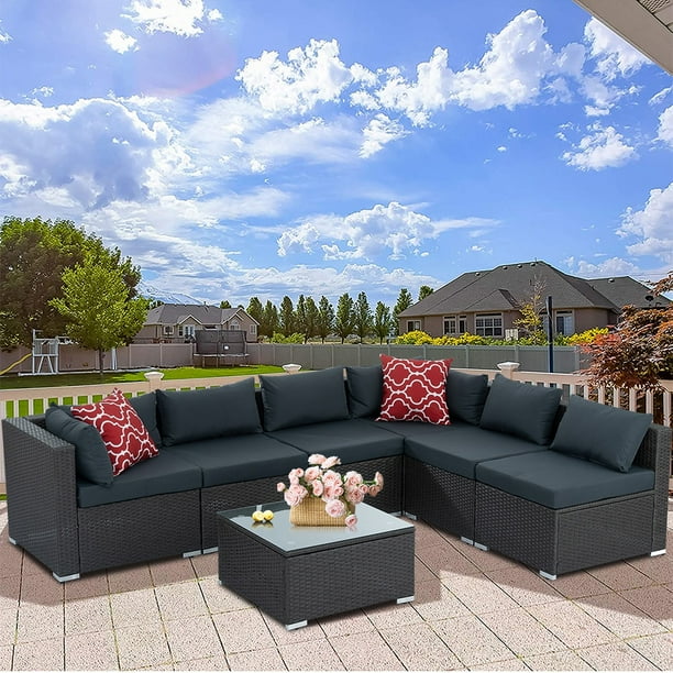 3 piece rattan sectional seating group with cushions best sale