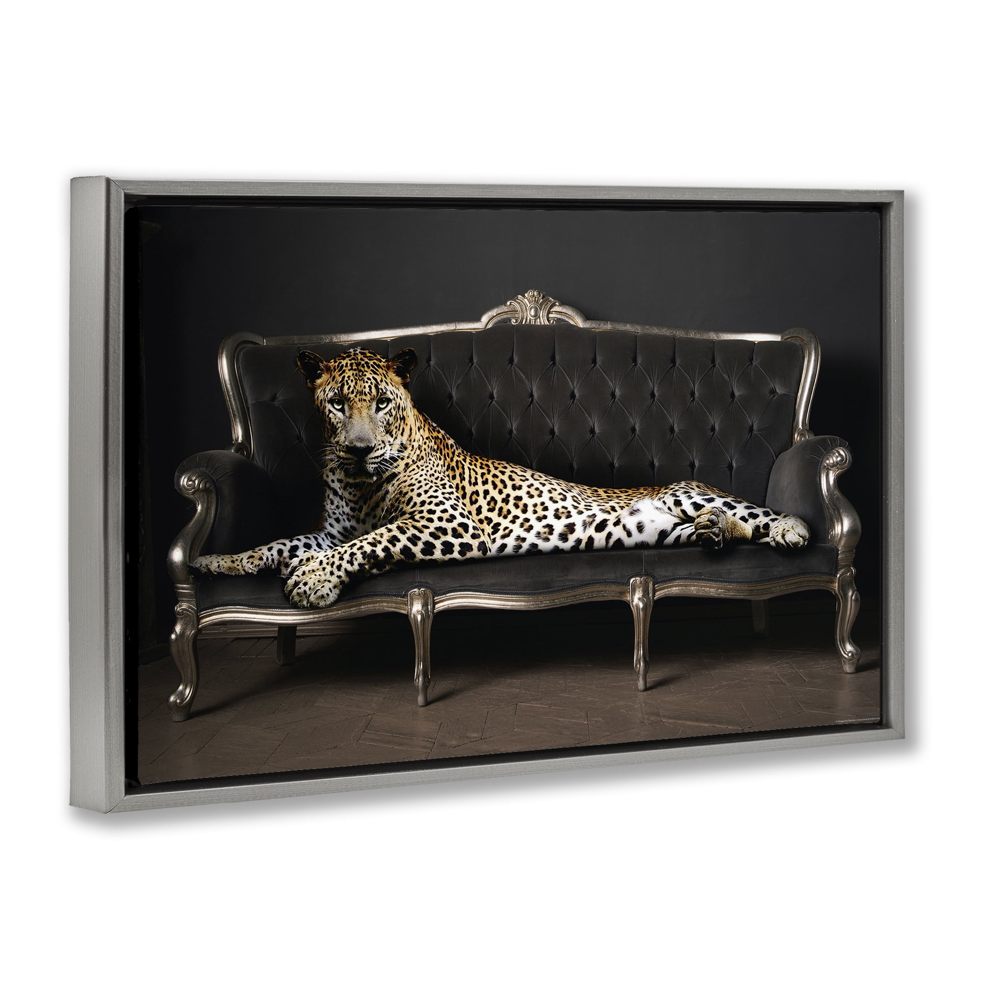 Stupell Industries Cheetah Sprawled on Couch Animals Painting Gray Floater Framed Canvas Art Print Wall Art, 31 x 21