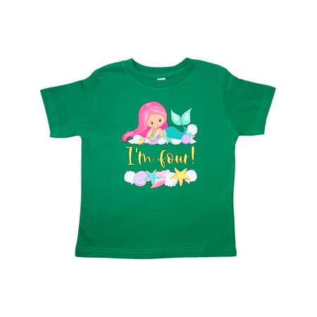 

Inktastic I m 4 Mermaid with Pink Hair and Shells Gift Toddler Boy or Toddler Girl T-Shirt