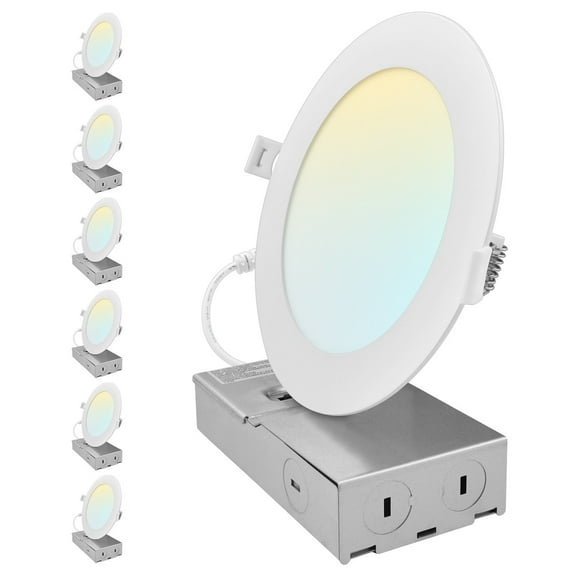 LUXRITE 6 Inch Canless Spotlight LED Recessed Light 5CCT Dimmable 800/1050/1250 Lumens CRI 90 10W/13W/15W ETL 6 Pack