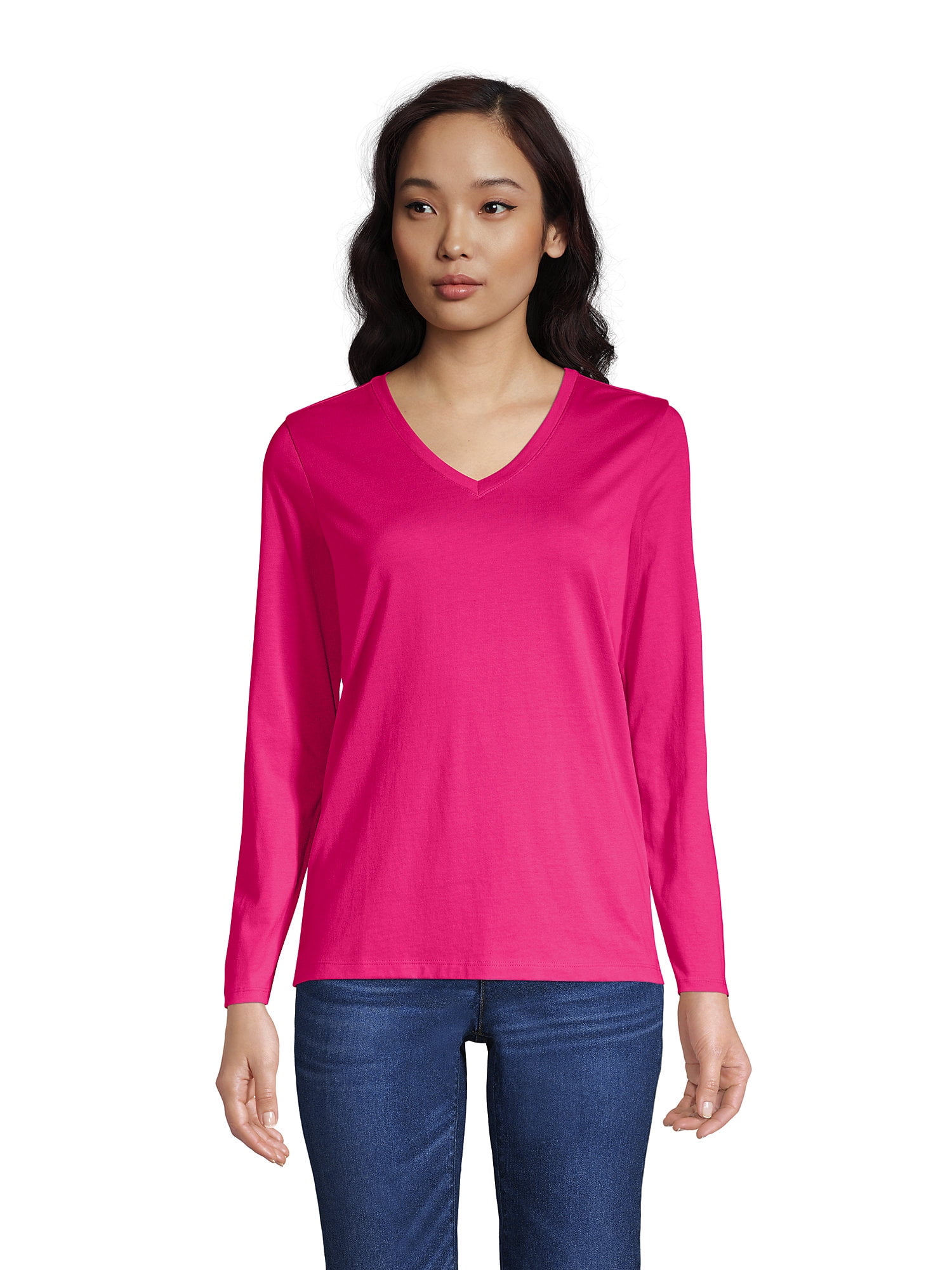 Lands' End Women's Tall Relaxed Supima Cotton Long Sleeve V-Neck T-Shirt