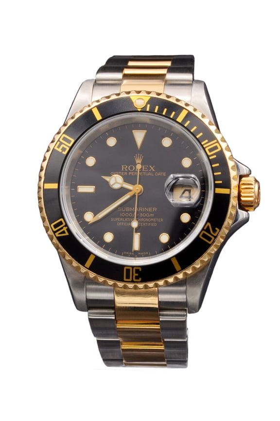 Pre-Owned Mens Rolex Two-Tone Submariner 16613T Watch with Black Dial & Bezel - Mid 2000s