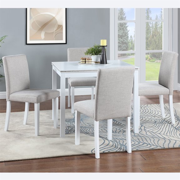 Nmkwnr Modern Square Dining Table with 4 Pack Chairs, Wooden Tabletop Dining Table Chair Set for Living Room, Dining Room, White