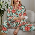 thumbnail image 5 of KLL Rose Flowers Print Women's Long Sleeve Pajamas with Pants Sleepwear Loungewear 2 Set-Small, 5 of 7