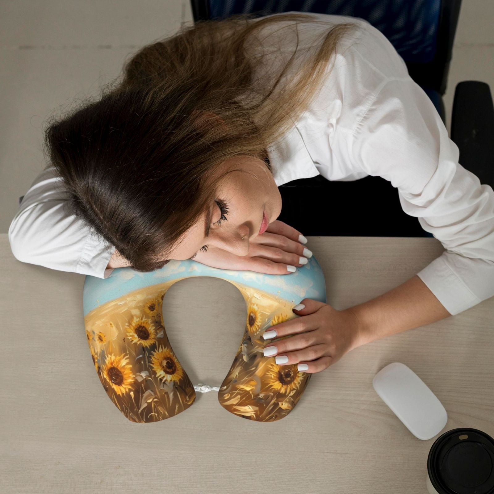 Xecao Sunflower Field Bliss Print Memory Foam Cervical Neck Pillow Versatile U-Shaped Pillows for Home,Office,Camping,Travelling,Soft Washable Cover