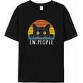thumbnail image 1 of Camisetas de manga corta para hombre, camisetas gráficas divertidas con gato negro y texto de personas, camiseta informal de cuello redondo, 1 of 8
