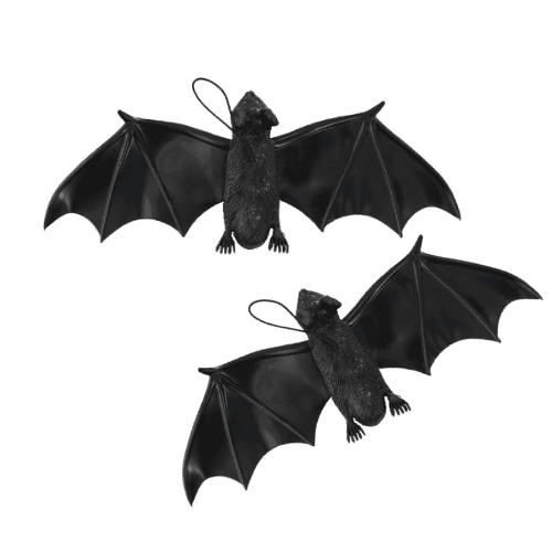 Rubber Black Hanging Bats, 2-Pack – Spooky Halloween Decoration