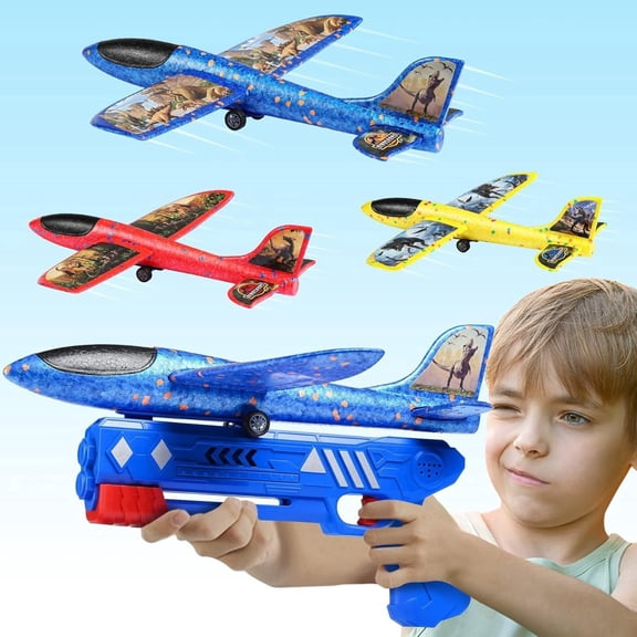 Flying Launcher Toys for Kids 5-7, 3 Pack Foam Plane Toy for Boys, Outdoor Flying Toys for Boys Girl 5 6 7 8 Year Old