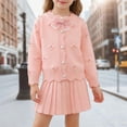 thumbnail image 2 of Girls Outfits Bow Cute Cardigan Sweater with Skirt Comfortable 2 Piece Sets for Kids Pink 4-5 Y, 2 of 5