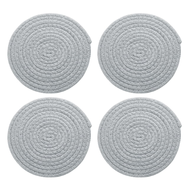 4 Pcs Manteles Individuales Redondos Trenzados, 7.1" Manteles Tejidos para Mesa de Cocina para Decoración de Granja (Gris)