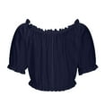thumbnail image 2 of Homenesgenics Summer Womens Tops under $10 Womens Tops Plus Size Women's Renaissance Shirt off Shoulder Puff Sleeve Loose Smocked Blouse Blue L, 2 of 6