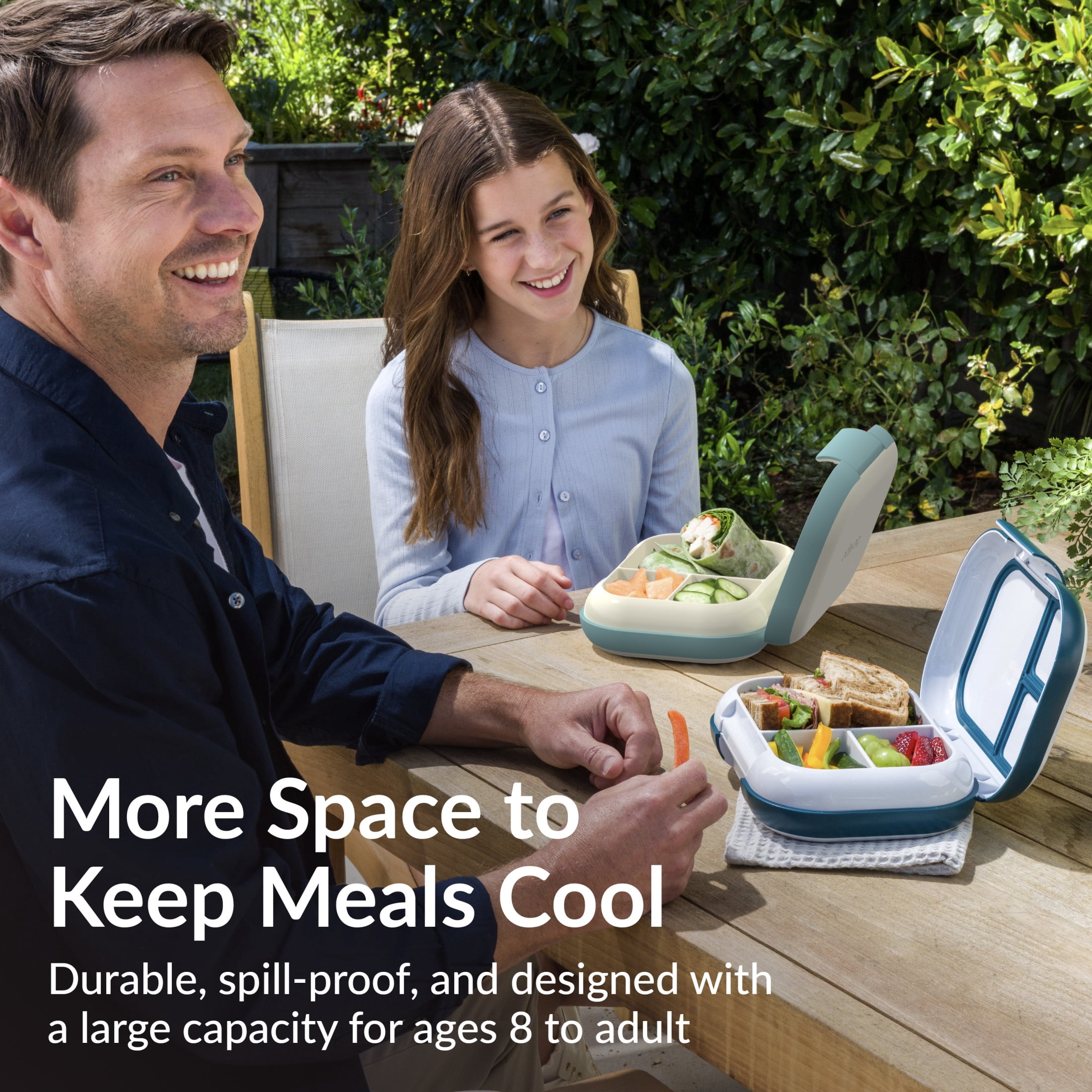 Bentgo Chill Max Leak-Proof XL Lunch Box - Included Ice Pack Keeps Food Cold; 5-Cup Capacity for Adults & Ages 8+, 3 or 4 Compartment Bento Box, BPA-Free, Dishwasher Safe (Bone & Glacier Blue)