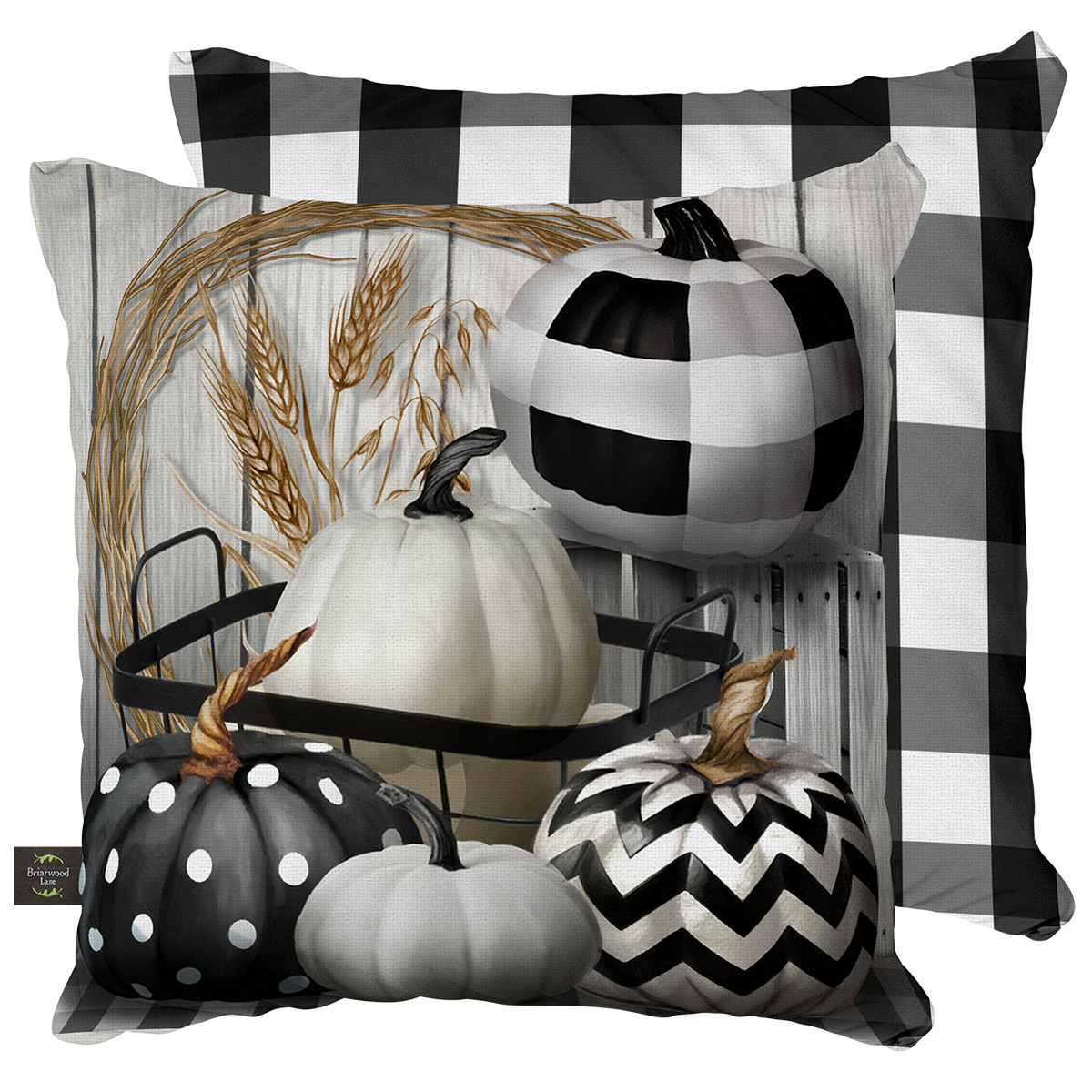 Black & White Pumpkins Fall Decorative Pillow Indoor Outdoor 17' x 17'