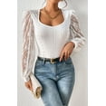 thumbnail image 1 of Women's White Frenchy Contrast Lace Bishop Sleeve Bodysuit, 1 of 5