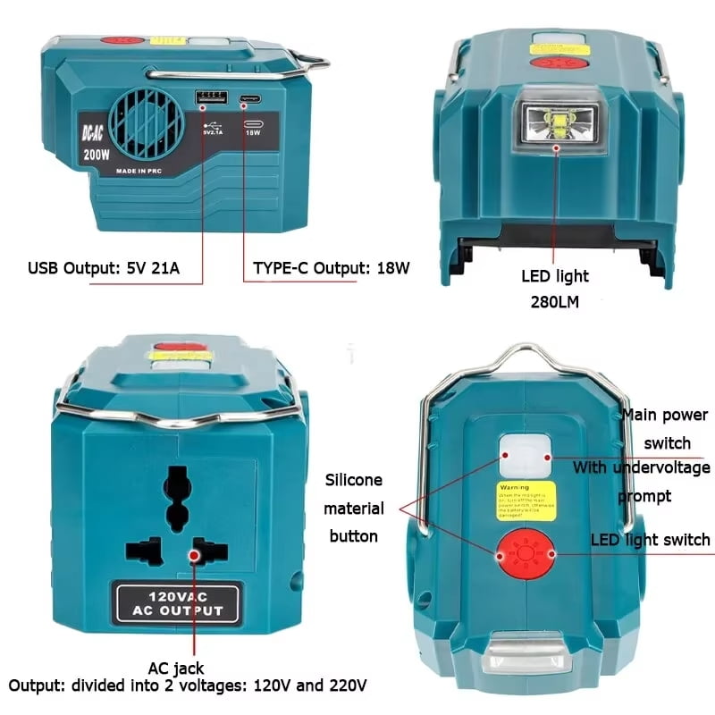 New Upgrade Portable Power Inverter 120-220V Outdoor Mobile Lithium Battery Inverter For Mil*wau*kee 18V 20V Battery