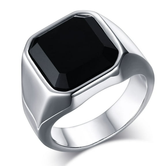 Black Onyx Rings for Men, Stainless Steel Square Agate Rings, Pinky Thumb Ring Band for Dad Father Jewelry Gift for Him