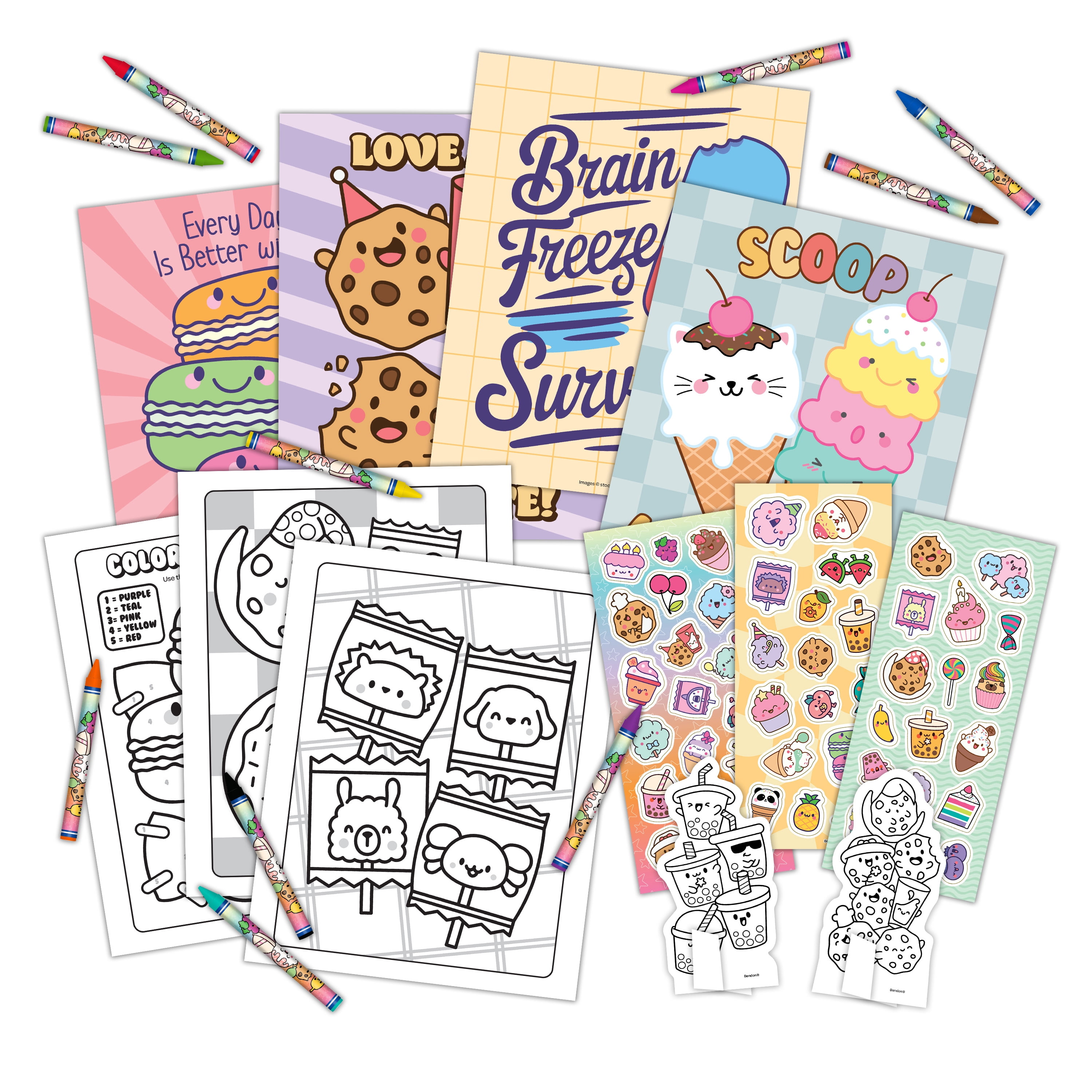 Bendon Sweet Treats Trendy Gift Set with a Coloring Book, Posters, Stickers, Crayons, & Punch-Out Characters