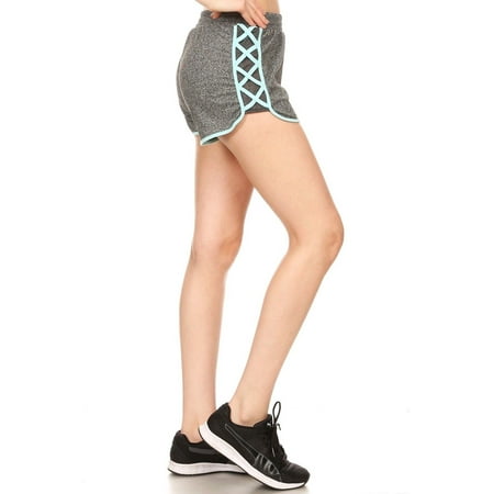 - Womens Ladies Active Workout Side Strappy Hem Yoga Shorts 8SH05-S-MH Grey