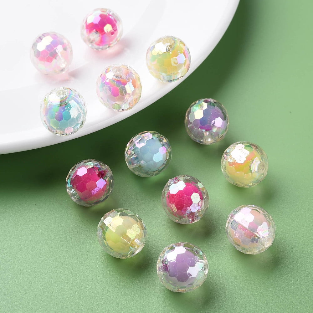 Transparent Acrylic Beads Bead in Bead AB color Faceted Round Mixed color 16mm Hole: 3mm 205pcs/500g