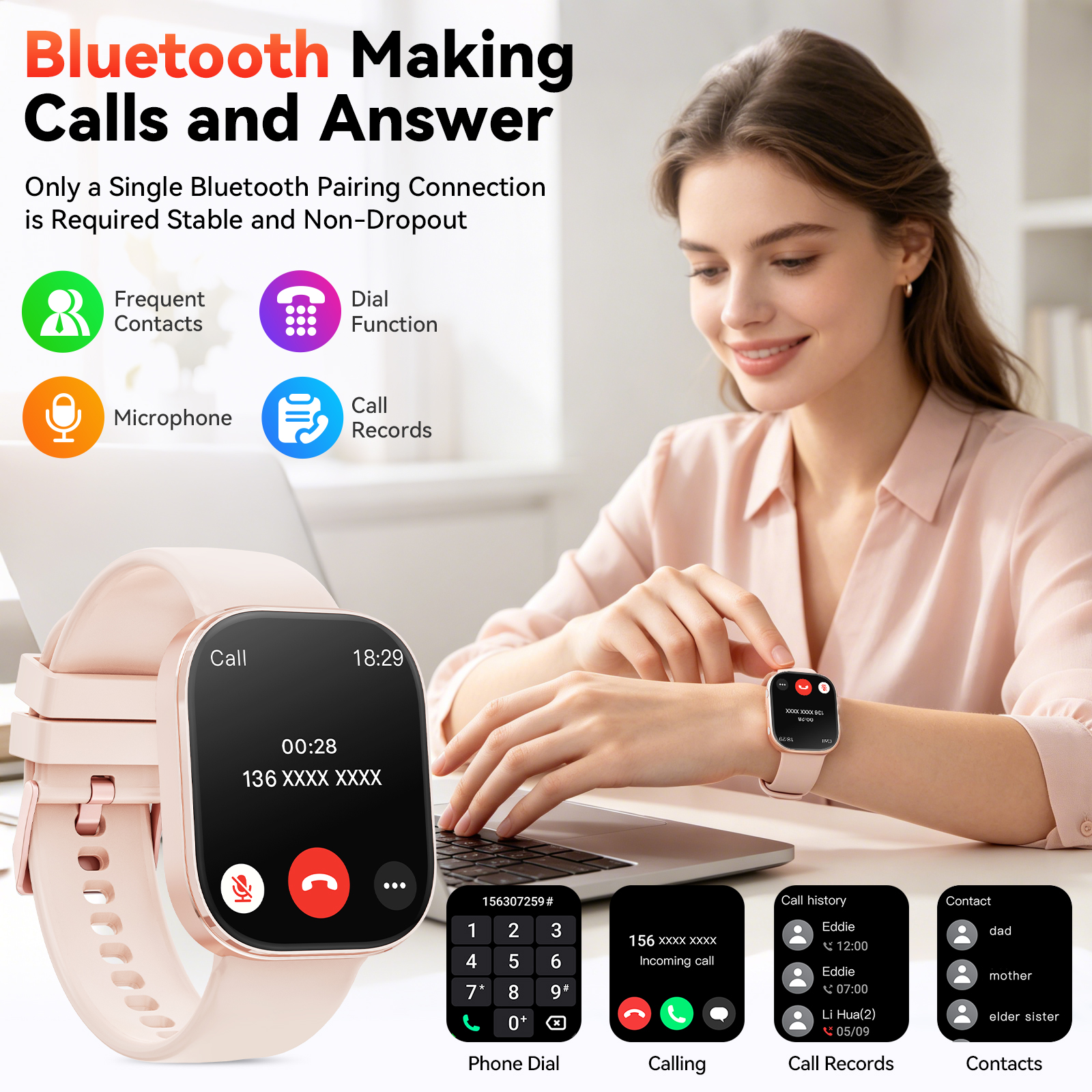 Minsxk 1.88" Smart Watch Fitness Tracker Pink photo 4