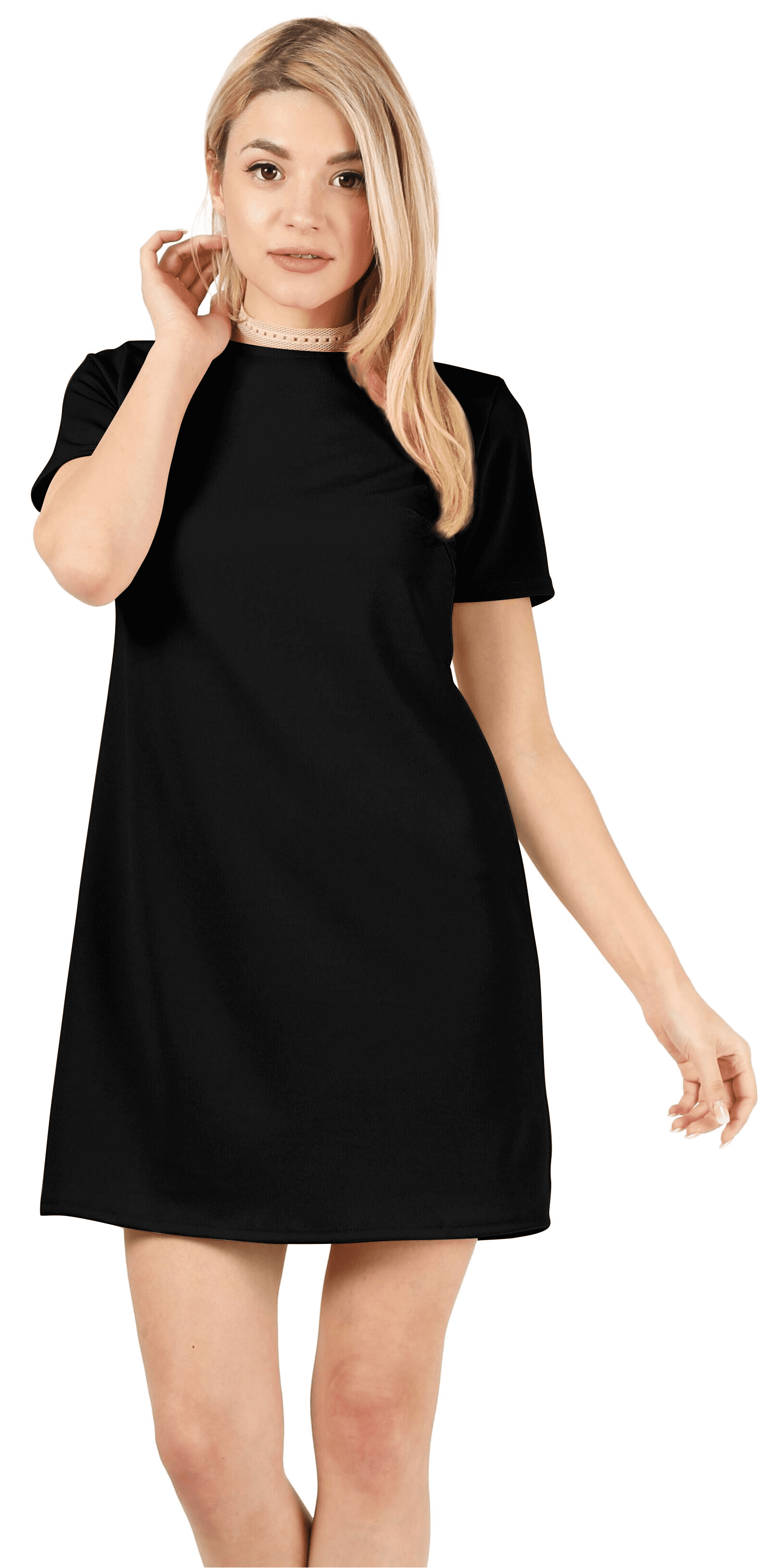 Simlu Above The Knee Short Sleeve Straight Plain Cocktail Summer Shift Dresses For Women Made