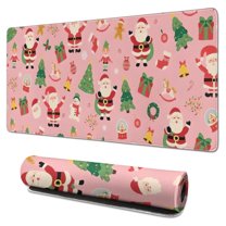 Long Mouse Pads for Desk,Pink Christmas Santa Pattern Desk Mats on Top Of Desks, Desk Mouse Pad Extra Large with 3mm Non-Slip Base and Stitched Edge for Gaming,Office,Work,Home 31.5x15.7in