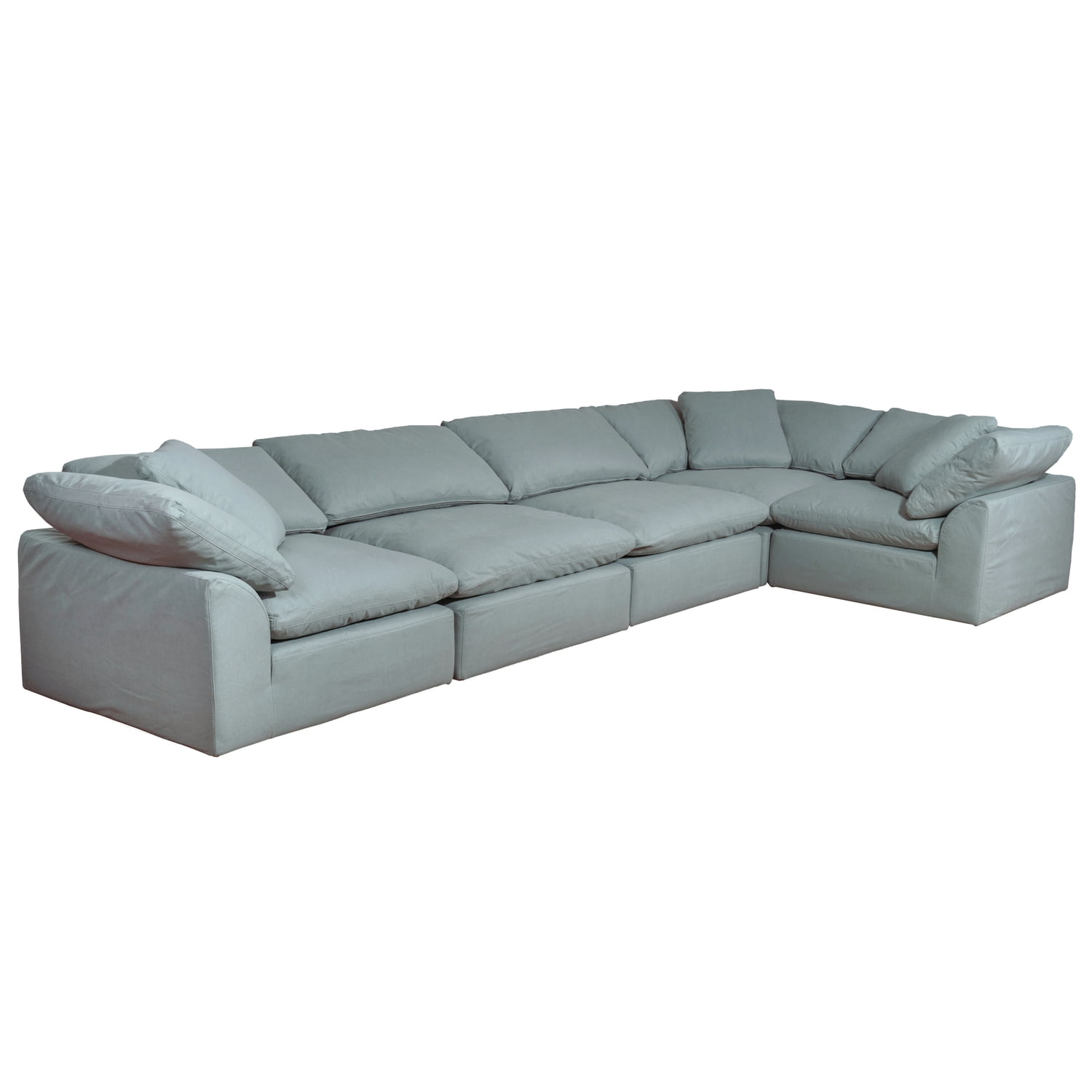 Sunset Trading Contemporary Puff Collection 5PC Slipcovered Modular L-Shaped Sectional Sofa | | 176" Deep-Seating Down-Filled Couch | Ocean Blue