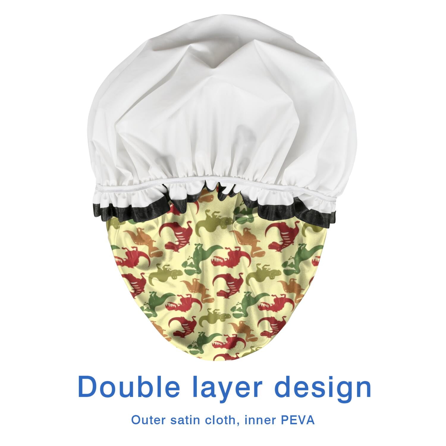 Shower Caps,Yellow Cartoon Dinosaurs Pattern Waterproof Shower Cap for Women 4 Pieces,Double Reusable Hair Cover for Shower PEVA Elastic Stretch Hem