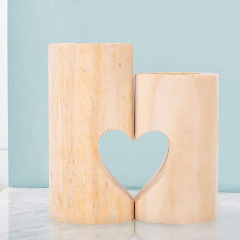 Wooden tea light candle holder, heart shaped candle holder and LED candle  set – Gift Affair