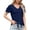 Navy, variant on Womens Eyelet Knit Tops V Neck Puff Ruffle Short Sleeve Tie Front Knot Tees T Shirts Cute Casual Sweet Summer White 2XL