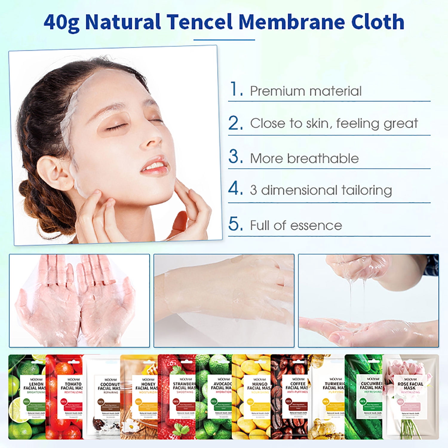 Mooyam 11 Pack Fruit Moisturizing Facial Mask Sheet, Rich in Fruit Essence Face Mask to Brighten and Hydrate Dull Skin