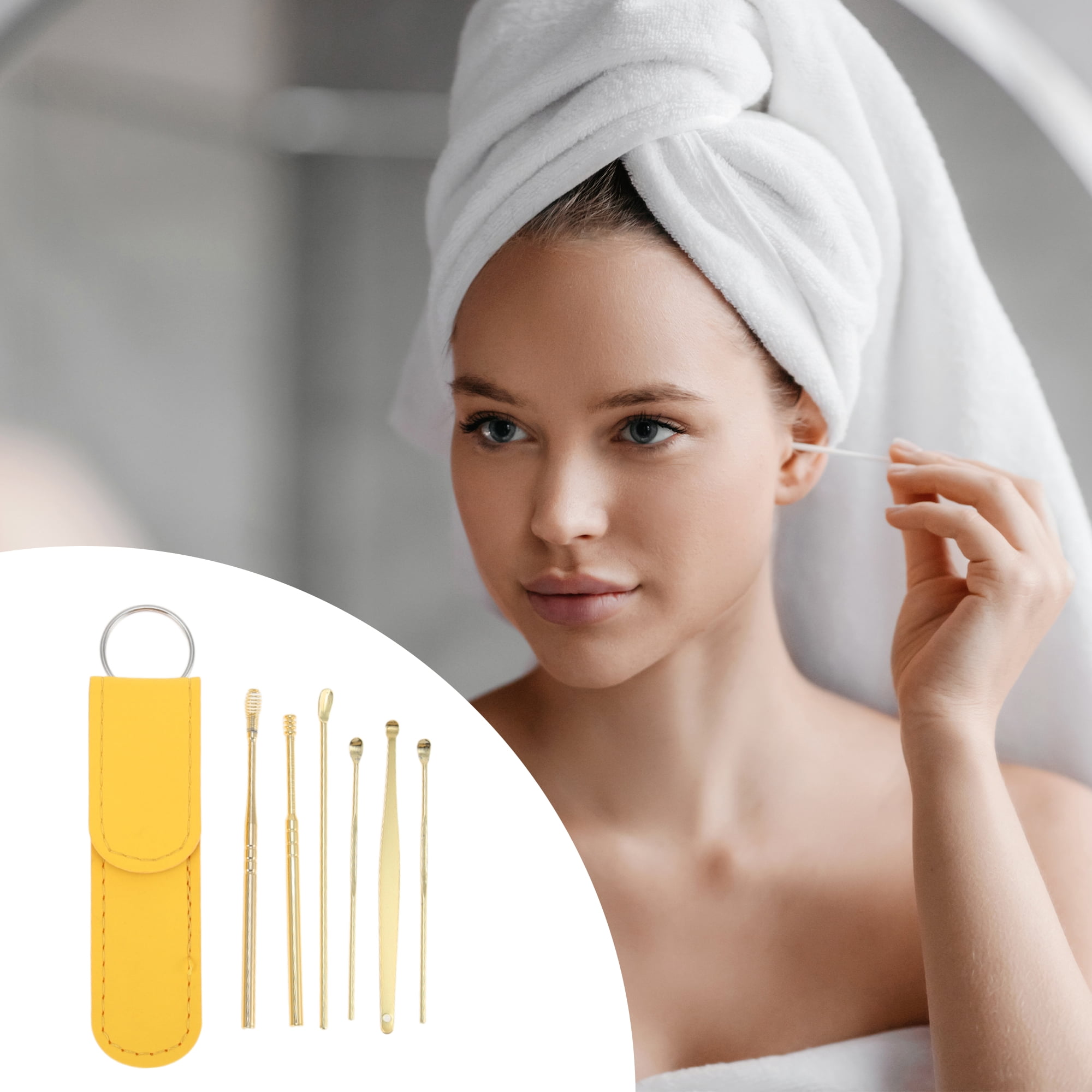 Unique Bargains Portable Earwax Cleaning Tool Kit 6Pcs Gold Tone
